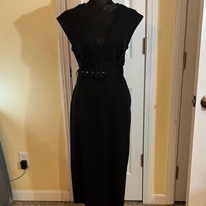 London Times Black Midi Dress with Belt